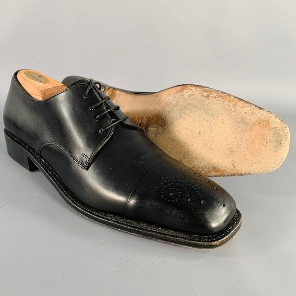 SALVATORE FERRAGAMO Size 8.5 Black Leather Perforated Lace-Up Shoes - Picture 5 of 10